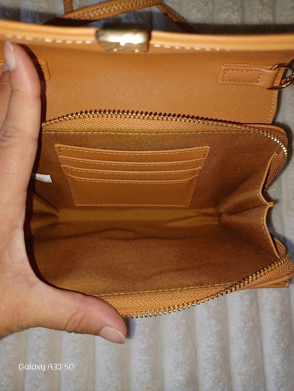 Peach Saffiano Faux Leather Crossbody Bag